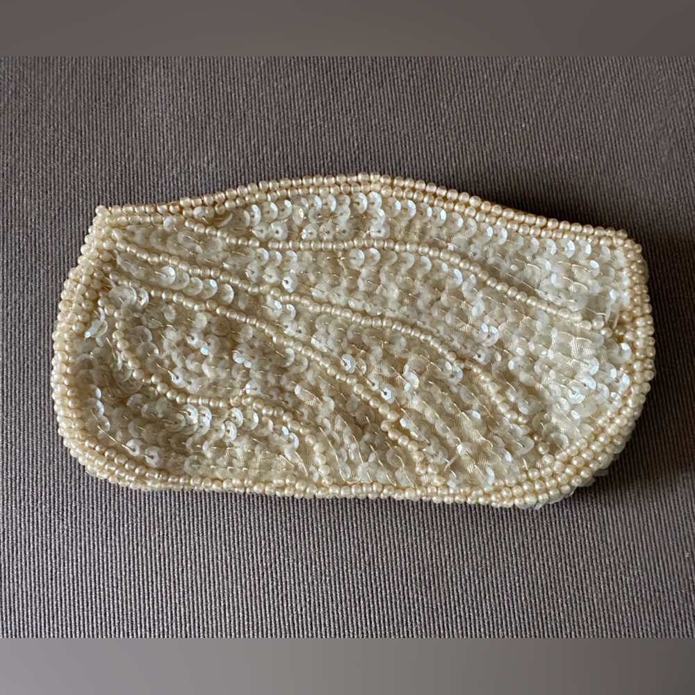 Vintage Miranda Sequin Hand Bag Clutch Purse Made in Japan Ivory Cream 1950s - Picture 9 of 9